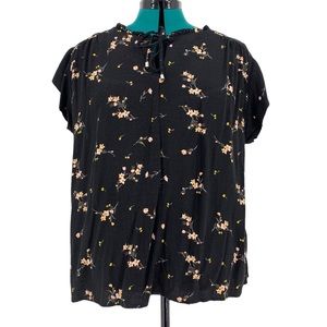 2/$25 Buffalo David Bitton Black Floral Patterned Cap Sleeve Flowy Blouse, XL